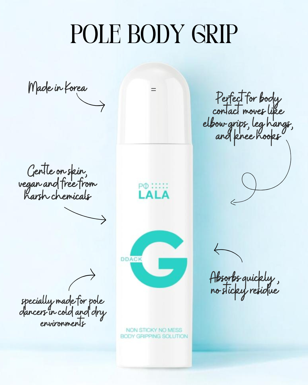 Pole body grip product with LALA branding on a light blue background