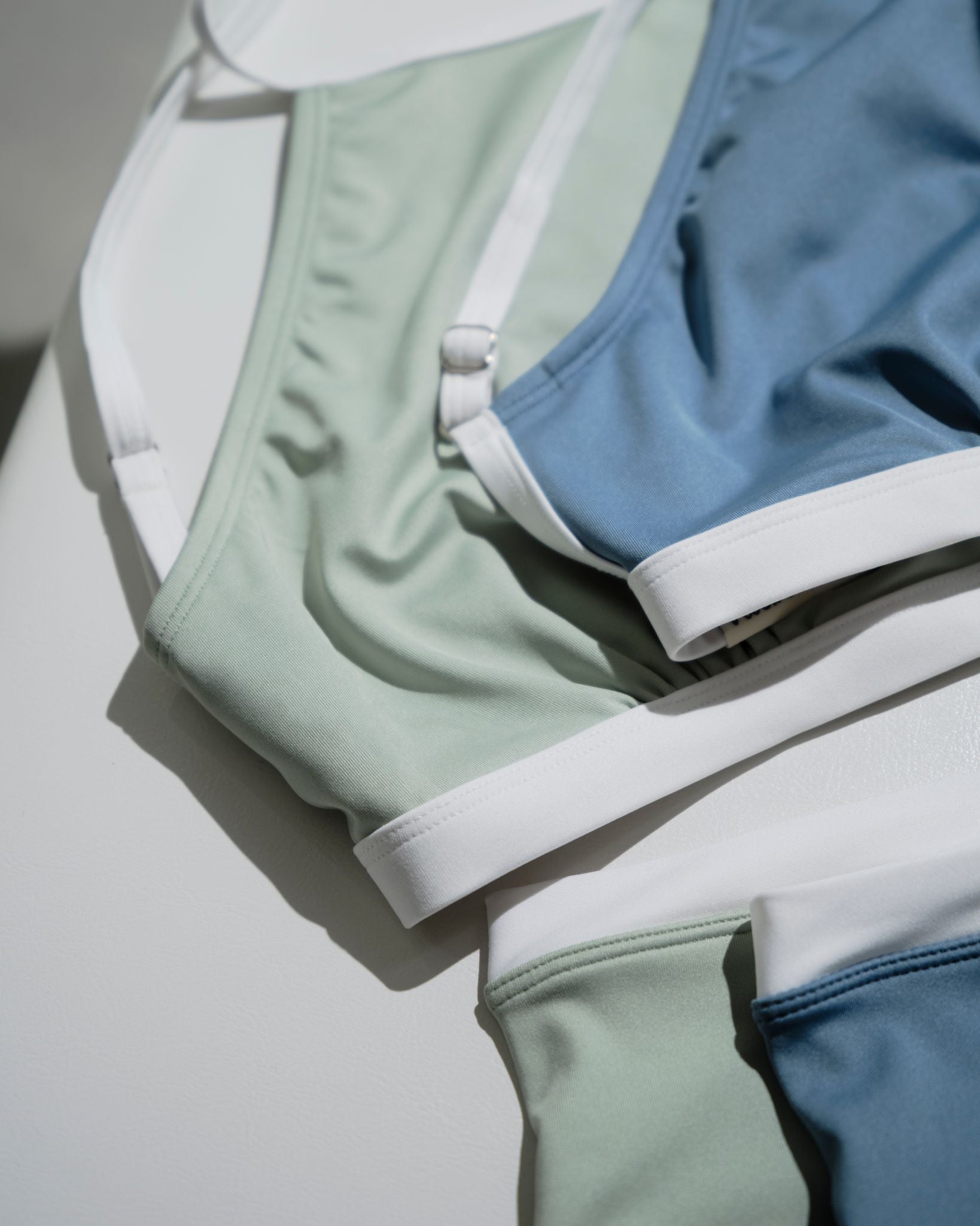 eco-friendly Korean polewear set in ash blue with high-waisted shorts